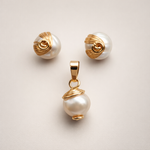 Colombian Pearl Stud Earrings & Pendant Set | 24k Gold-Plated Bronze Artisan Jewellery — Casa Bonita