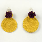 Artisan Handwoven Iraca Palm Flower Detail Round Earrings Ethically and Sustainably Sourced Vegan Iraca Palm Earrings